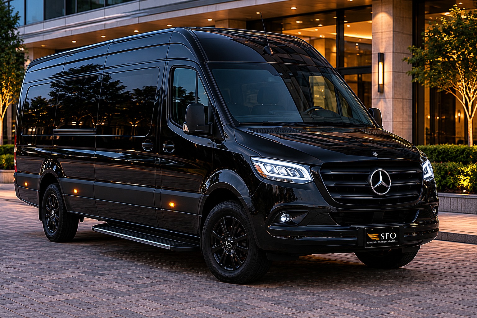 Black Mercedes Sprinter Van for executive group airport transportation